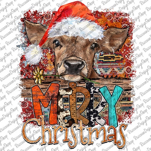 Moo'y Christmas Heifers Funny T-Shirt - Cute Cow With Santa Hat Holiday Tee For Women