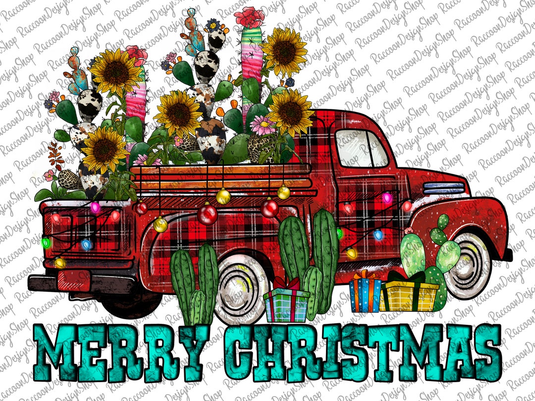 Merry Christmas Red Truck Sublimation Designs Downloads, Digital ...