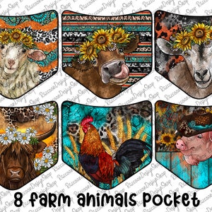 Farm Animals Pocket Car Freshener Design For Cardstock, Digital Download,Freshie Cardstock, 8 Separate PNG Files,Pocket Clipart,Farm Animals