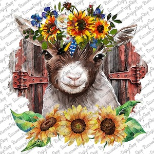 Girasole Capra PNG, Acquerello Capra PNG, download immediato, Grafica a sublimazione, Download di design a sublimazione, Design a sublimazione