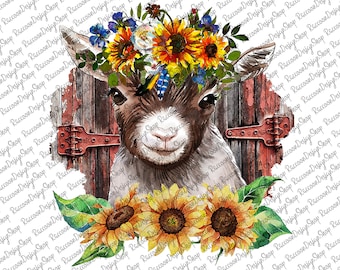 Zonnebloemgeit Png, aquarel geit PNG, instant download, sublimatie graphics, sublimatie ontwerp downloads, sublimatie ontwerpen