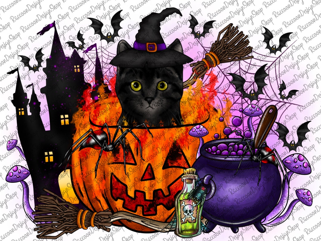 Halloween Black Cat Pumpkin PNG Sublimation Design,baby Cat With ...