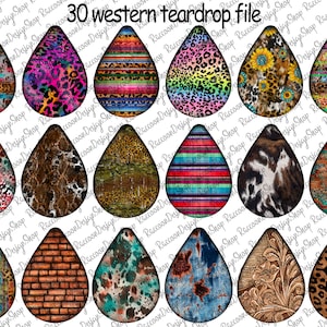 Western Teardrop Earring, Western Design, Western Png, Sublimation Png, collage download Leopard,Watercolor, Turquoise, Cowhide Pattern