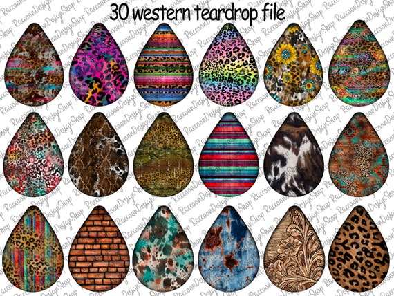 Western Teardrop Earring, Western Design, Western Png, Sublimation Png, collage download Leopard,Watercolor, Turquoise, Cowhide Pattern