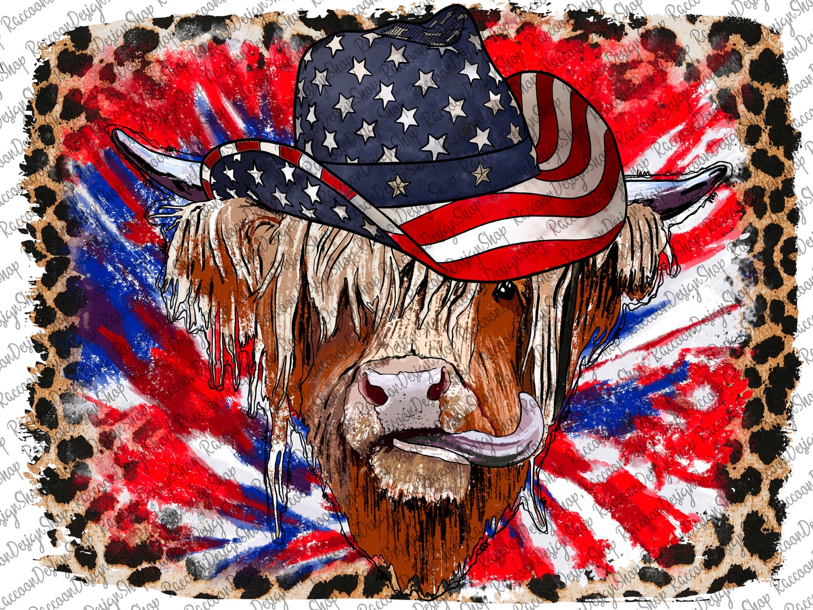 American Cowboy Highland Cow American Flag USA Patriotic | Etsy