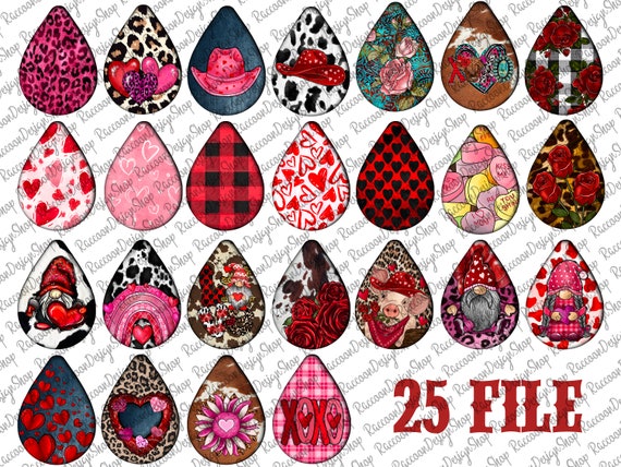 Water Color Hearts Sublimation Earring Designs Template PNG