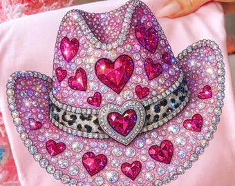 Sombrero de vaquero con diamantes de imitación para San Valentín, archivo PNG, Día de San Valentín, diseños PNG de diamantes de imitación para San Valentín, vaquero de amor PNG, San Valentín con diamantes de imitación