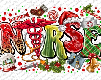 PNG de enfermera navideña, Feliz Navidad, PNG de enfermera, Diseño de enfermera, PNG de estetoscopio, diseño de sublimación, diseños digitales de sublimación navideña