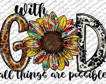 Con Dios todo es posible Png, Girasol Png, Piedra preciosa turquesa, Leopardo, Occidental, Patrón de bandana, Descarga digital, Diseño de sublimación