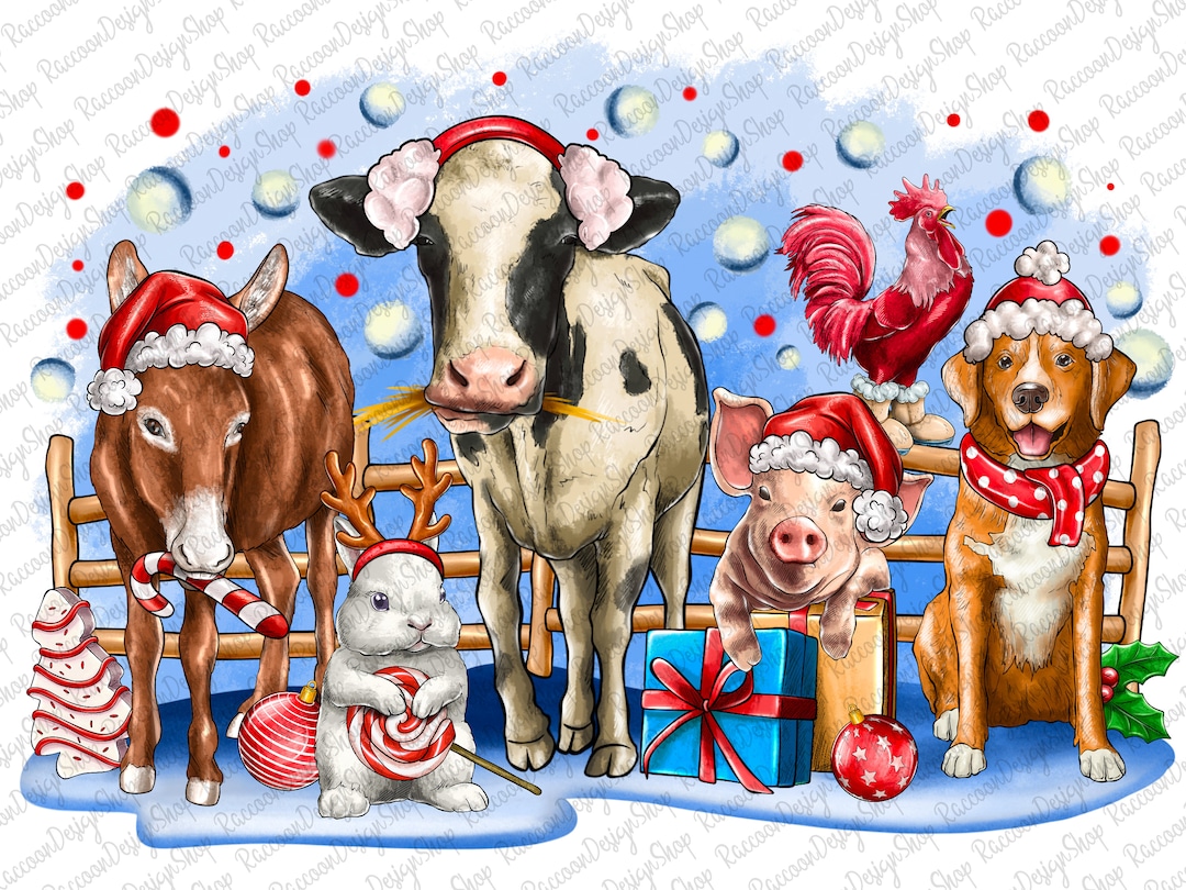 Christmas Farm Animals Truck Png, Christmas Animals, Digital Download