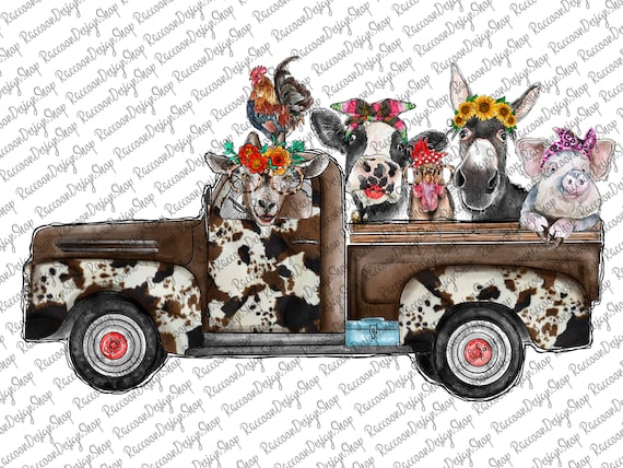 Farm Animals Cowhide Truck Watercolor, Farmer Png,Farmer Design,Farm Watercolor Clipart,Farm clipart,Farm Animals Clipart,Sublimation Design