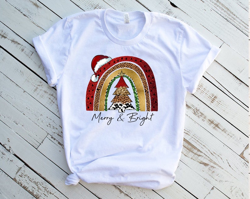 Download Merry & Bright Christmas Rainbow Sublimation Design | Etsy