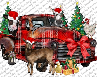 Camión de animales de granja navideños (PNG), Animales navideños, Descarga digital, PNG, Feliz Navidad, Navidad (PNG), Descargas de diseños de sublimación
