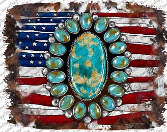 American Turquoise Western Png file, Turquoise Png, Western Png, 4th of July Png, Sublimation Designs Downloads, Digital Download, Usa