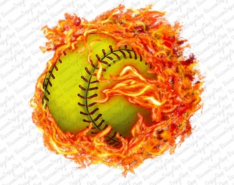 Bola de fuego de softbol PNG, Deportes de softbol PNG, Diseños de sublimación de softbol PNG, Softbol PNG, Imágenes prediseñadas de softbol, Softbol en llamas, Temporada de softbol