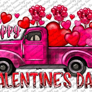 Happy Valentine&#39;s Day Truck png, Valentine&#39;s, Loads Of Love Sublimation Design, Digital download, Pink Vintage Truck, Valentine&#39;s Day PNG