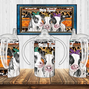 Milk Squad Cow 12oz Sippy Cup Sublimation,Straight Sippy Cup Sublimation  Pattern,Full Sippy Cup Wrap,Digital Download Waterslide