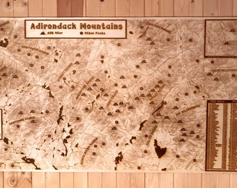 Adirondack Mountains Woodburned Contour Plaque