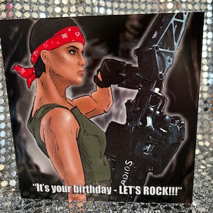 Tarjeta de cumpleaños de edición limitada de Vasquez de Aliens - Gay Icons (en blanco por dentro)