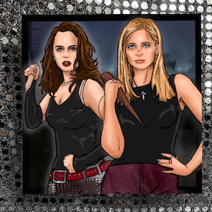 Buffy and Faith from Buffy the Vampire Slayer - Gay Icons limited edition  Blank greeting card