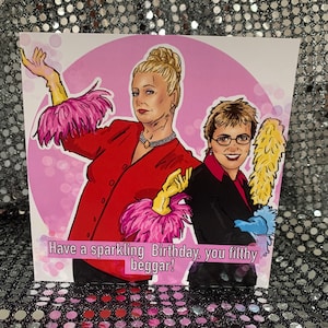 Kim y Aggie / Kim Woodburn y Aggie McKenzie de How Clean Is Your House - Tarjeta de cumpleaños de edición limitada de Gay Icons (en blanco en el interior)