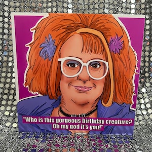 Kathy Burke als Linda La Hughes uit Gimme Gimme Gimme - Gay Icons limited edition verjaardagskaart (blanco binnenkant)