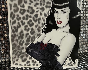 Clearance sale - Bettie Page - pin-up illustration- Greeting Card (blank inside)