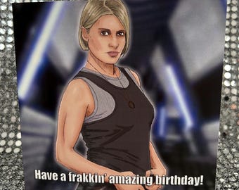 Katee Sackhoff as Kara Thrace / Starbuck - Gay Icons limited edition Birthday card ( Blank inside)