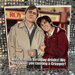 Coronation Street - Hayley y Roy Cropper de Coronation Street - Tarjeta de cumpleaños de edición limitada de Gay Icons (en blanco en el interior)