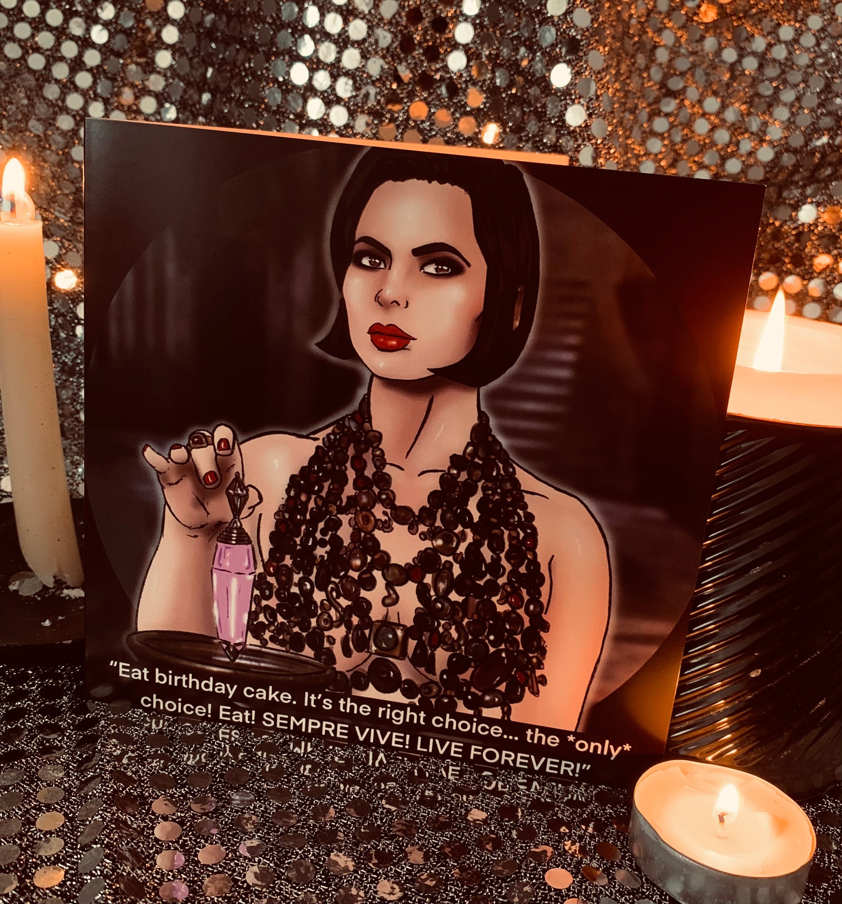 Lisle Von Rhuman from Death Becomes Her - Gay Icons limited edition  Birthday Card (Blank inside)