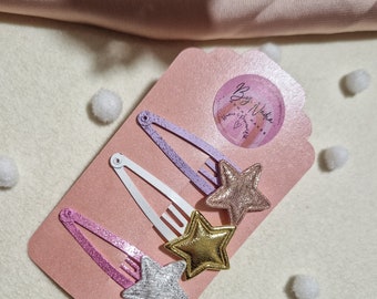 Childrens Star Hair Snap Clips Party, girls hair accessories, star snap clips for girls, star hair clips,  star hair accessories, star clip