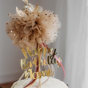 Fairy Cake Topper, Personalised cake topper, age and name cake topper, 1st birthday cake topper, christening cake topper, gold cake topper image 2