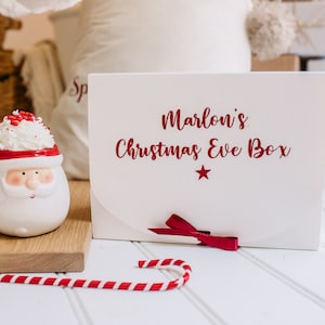 Personalised Name white gift box, Christmas Eve Box, white gift box, Christmas gift box, Baby&#39;s 1st Christmas, Pink Gift Box, Christmas Box