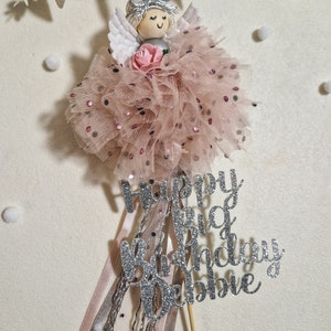 Fairy Cake Topper, Personalised cake topper, age and name cake topper, 1st birthday cake topper, christening cake topper, gold cake topper image 4