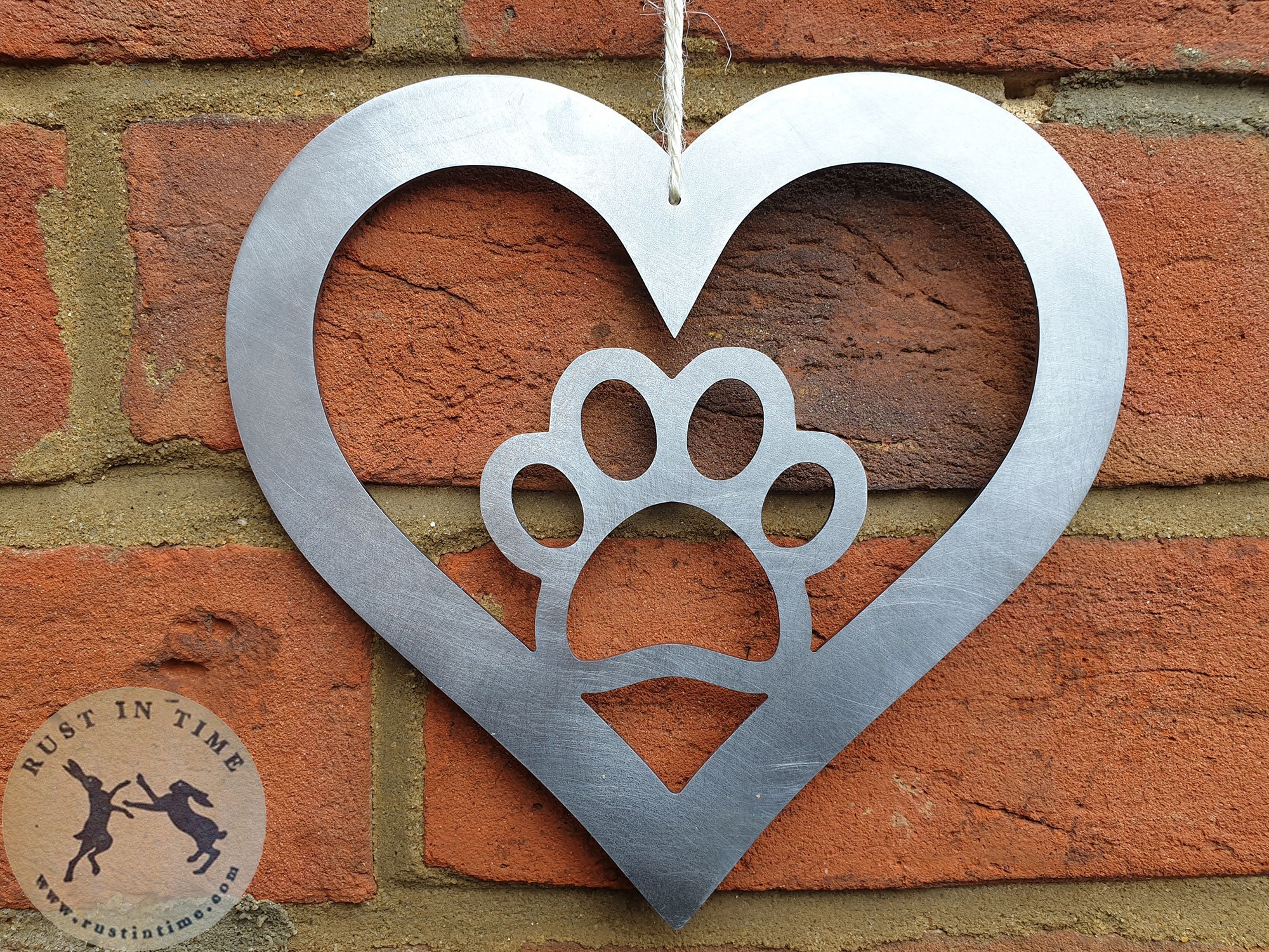 Metal Steel Hanging Paw Print Love Heart hanging metal pet Etsy