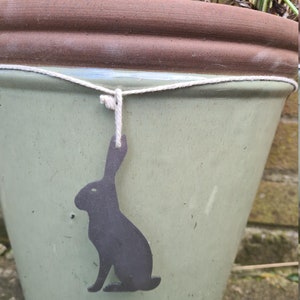 SMALL steel Sitting Hare home/garden, added to a pot/plant or add to your gift wrapping as a cute embellishment. (will rust) plant pot charm