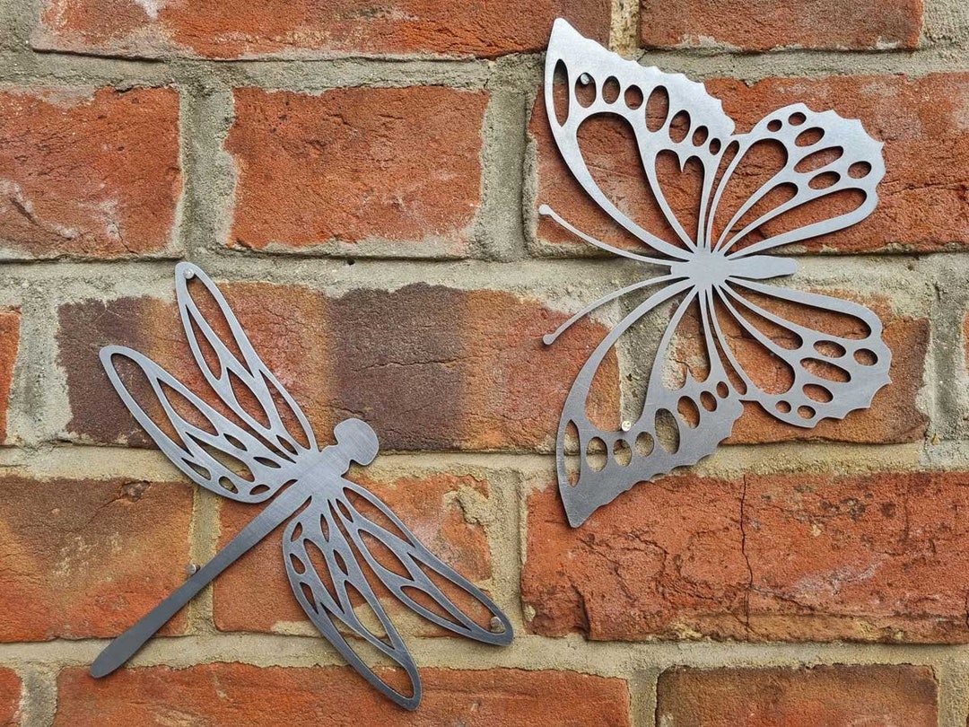 Dragonfly and Butterfly Outdoor Garden Wall Art Metal Garden Wall Decor ...