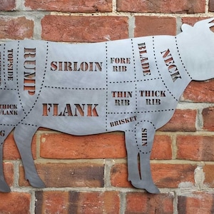 Butchers cuts of meat COW, Steel metal wall art decor indoor outdoor wall art BBQ, Kitchen wall art. Unique & Different. Farmers uk