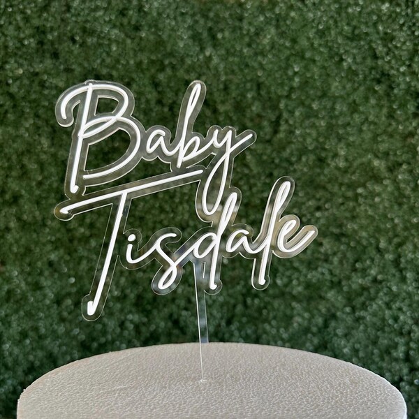 Topper de pastel de acrílico personalizado / decoración personalizada de baby shower / topper de pastel / decoración de fiesta de revelación de género / topper de pastel de nombre de bebé