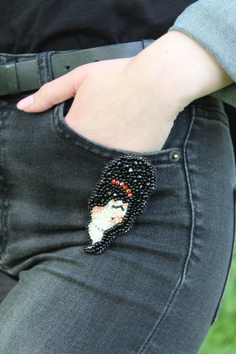 Embroidered Amy Winehouse brooch pin