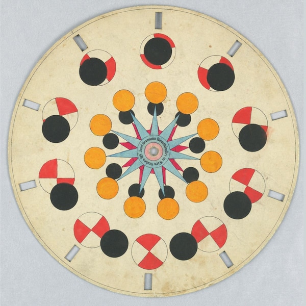 Jouet optique, disque phénakistiscope aux formes géométriques - vers 1840