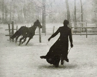 Lady and Her Horse on a Snowy Day by Félix Thiollier - 1899