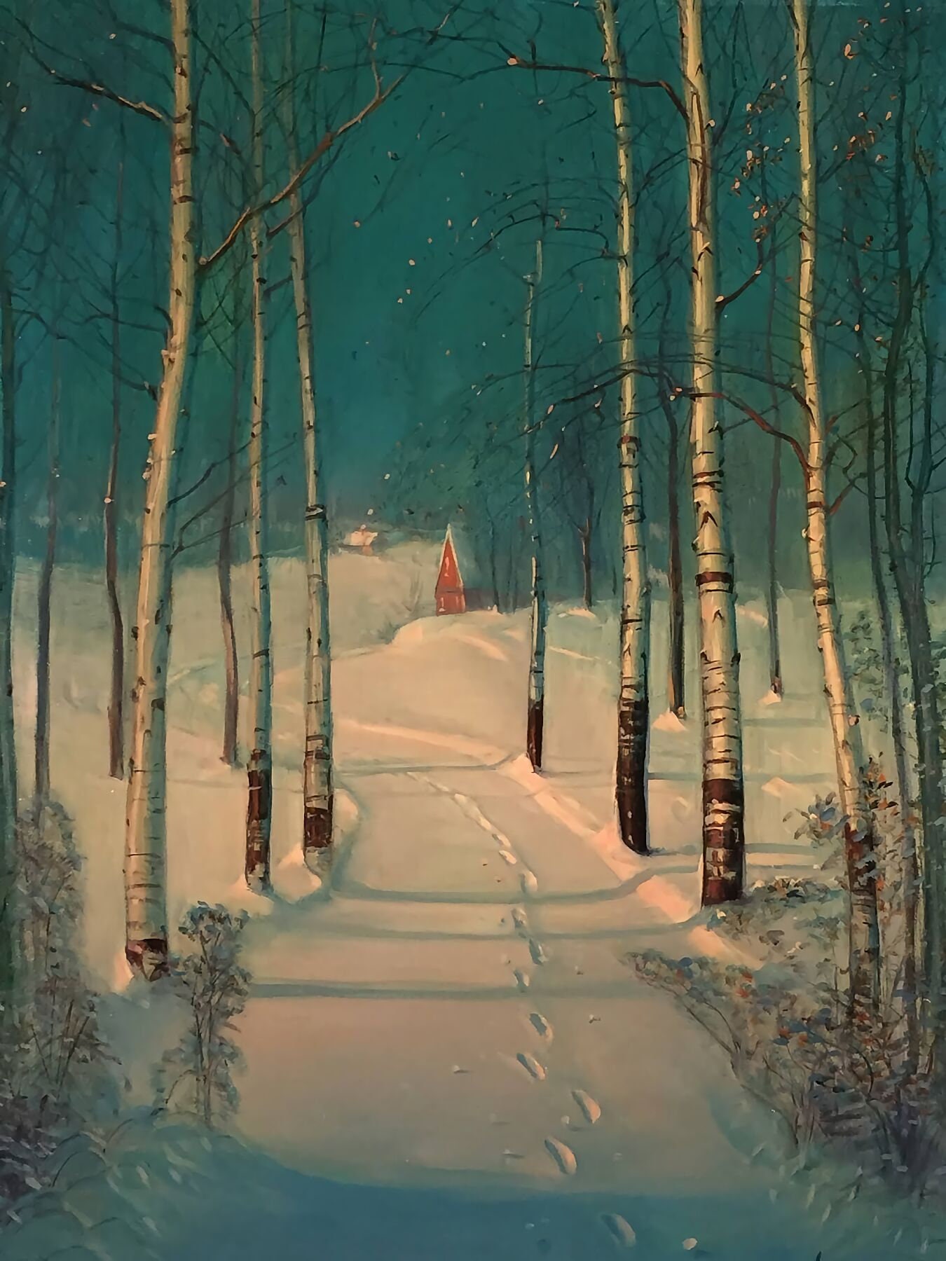 Footprints in Snow by Birch Trees by Sven Svendsen - C. 1920