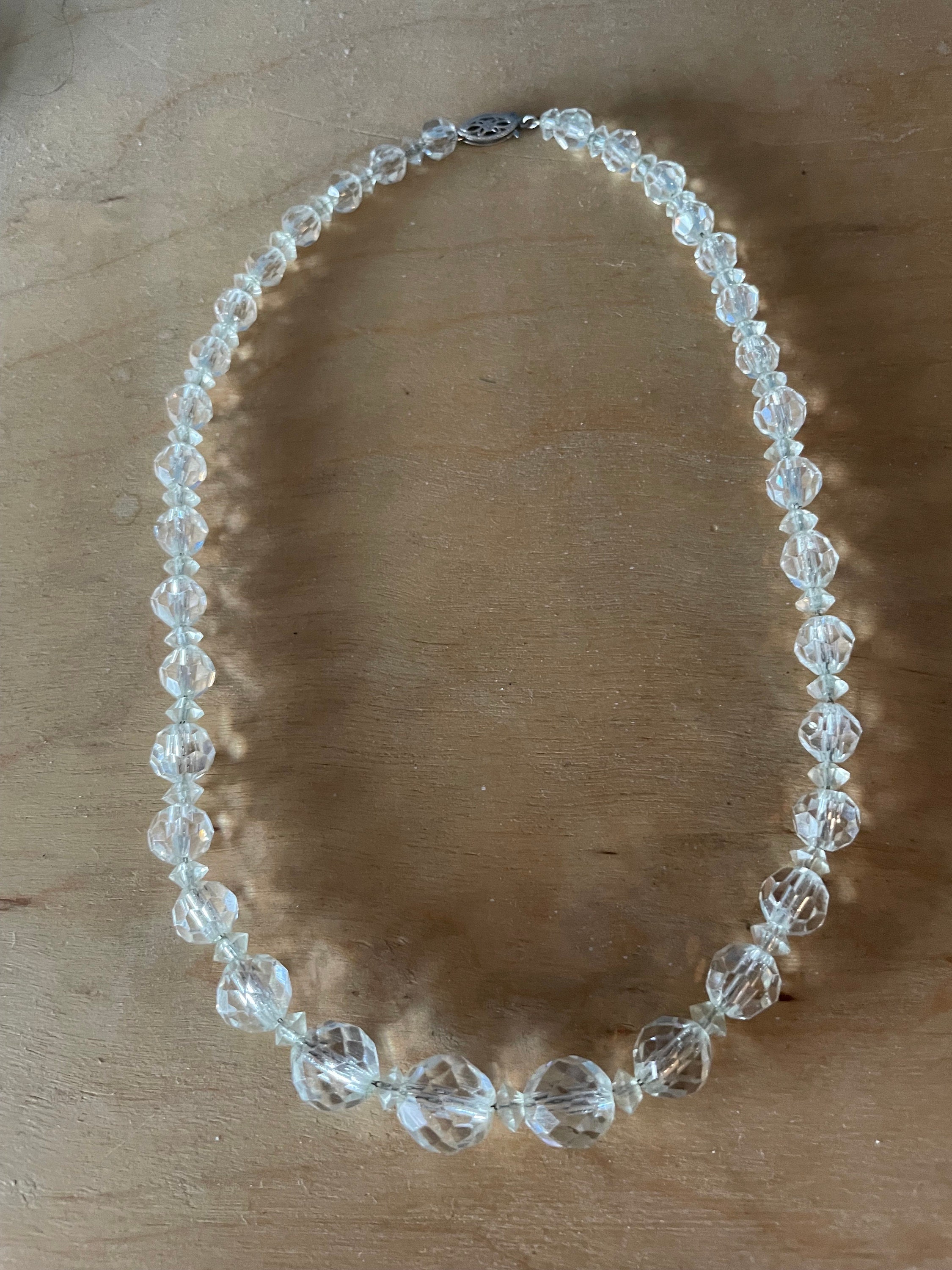 Collier Vintage Cristaux Taillés Diamant – Couleur Or Et Blanc, Style Rivière