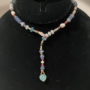 Chalcedony, Kyanite and Sapphire Lariat
