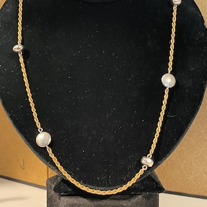 Vintage Monet Gold Chain with Silver Beads Necklace