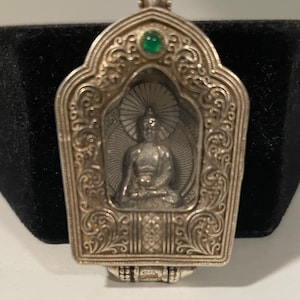 Rare Tibetan Silver Amitabha Buddha Prayer Box Pendant