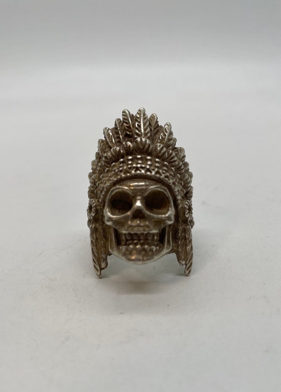 Vintage Tibetan Silver Tribal Chief Skull Ring