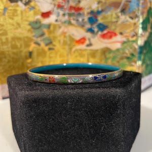 Vintage Green and Blue Cloisonné Bangle Bracelet