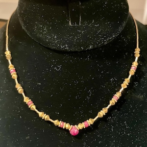 Ruby and Gold Beaded Necklace